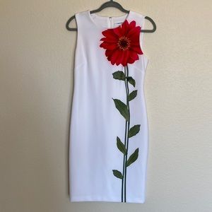 Calvin Klein White with Red Flower Dress Sz 6